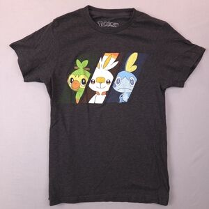 Pokemon Sword & Shield T shirt Mens S Starter Grookey Scorbunny Sobble Dark Gray